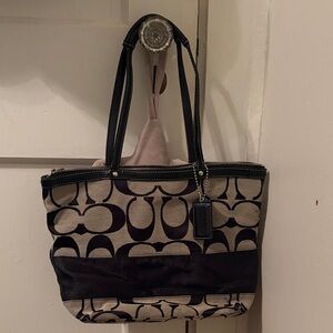 Coach Black and Cream Signature Tote